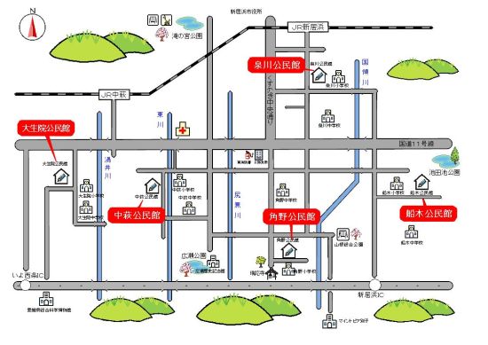 大生院公民館周辺の地図です