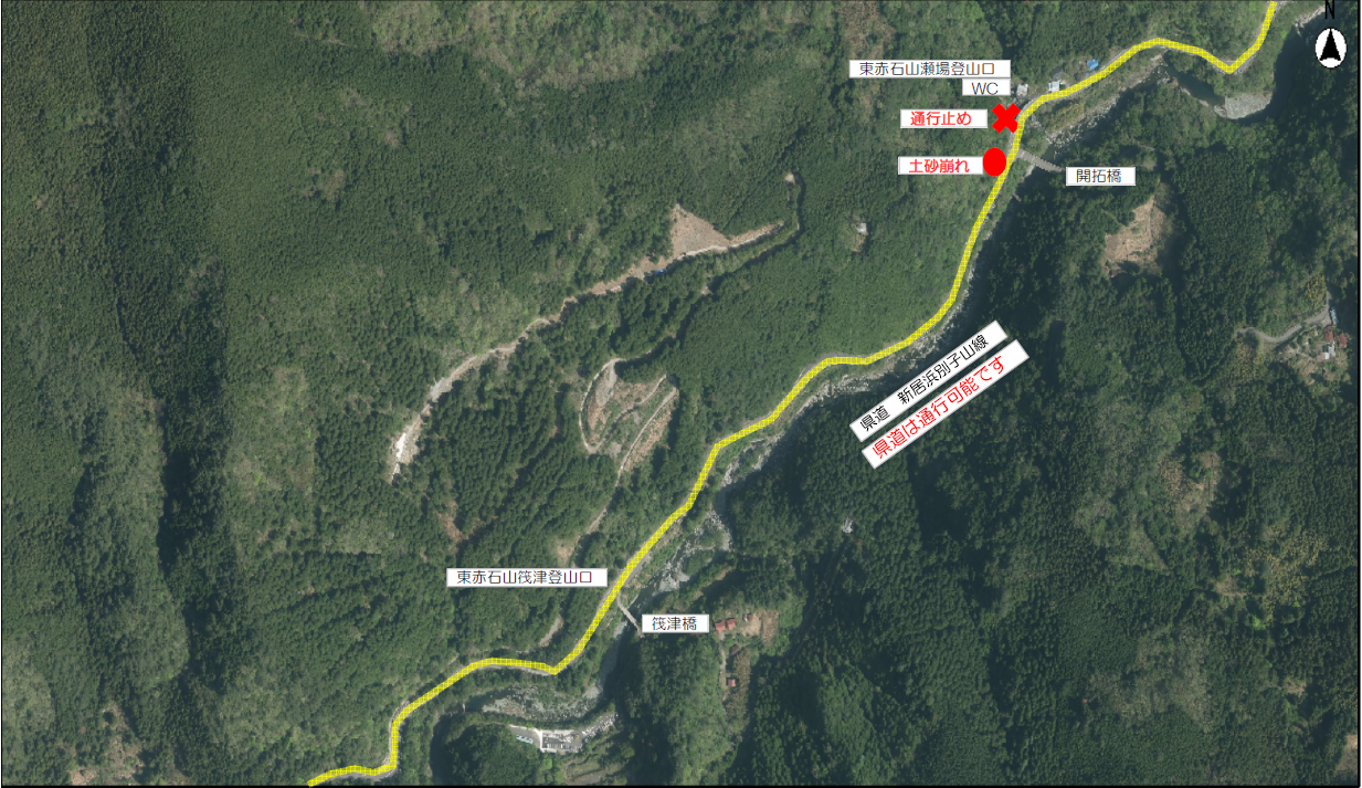 瀬場登山口通行止め箇所位置図